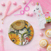 Oranje geel zaaien zonnebloem kunst papieren bordje (Feest)