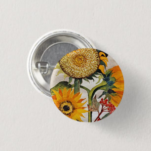 Oranje geel zaaien zonnebloem kunst ronde button 3,2 cm
