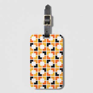Oranje Geel Zwart Vierkantjes geometrisch patroon Bagagelabel