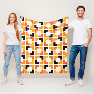 Oranje Geel Zwart Vierkantjes geometrisch patroon Fleece Deken