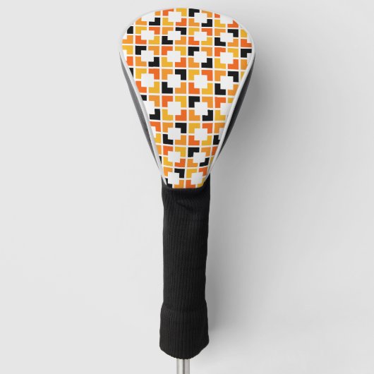 Oranje Geel Zwart Vierkantjes geometrisch patroon Golfheadcover (Voorkant)