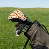 Oranje Geel Zwart Vierkantjes geometrisch patroon Golfheadcover (Insitu)