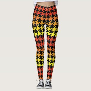 Oranje geel zwarte houndstooth patroonpatroon legg leggings