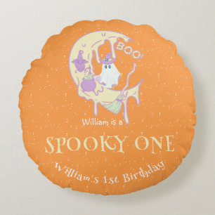 Oranje geest Spooky One Boy Halloween Verjaardag Rond Kussen
