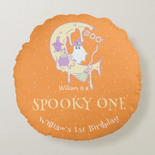 Oranje geest Spooky One Boy Halloween Verjaardag Rond Kussen (Voorkant)