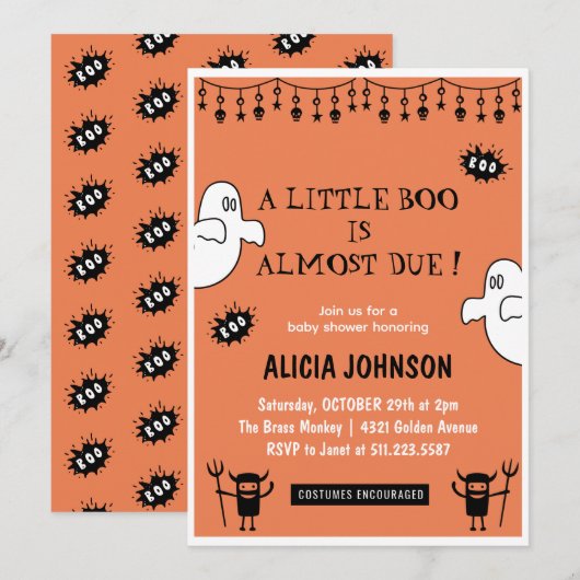 Oranje Geesten Little Boo Halloween baby shower Kaart (Voorkant / Achterkant)