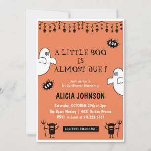 Oranje geesten Little boo Halloween baby shower Kaart
