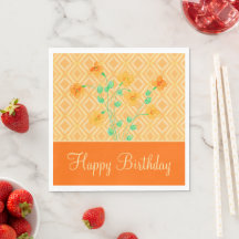 Oranje gefloten Happy Birthday Paper Napkins