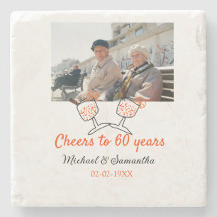 Oranje gejuich voor 60-jarig huwelijksfeest stenen onderzetter