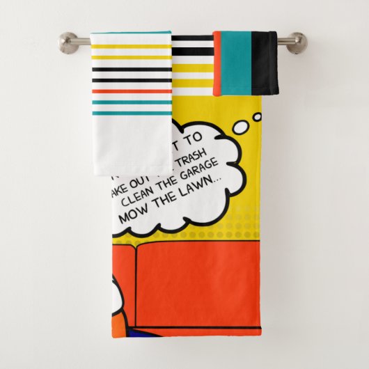 oranje gele blauwe honing Rugged Geek Comics Bad Handdoek (Insitu)