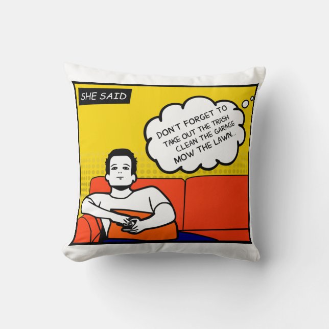 oranje gele blauwe honing Rugged Geek Comics Kussen (Voorkant)