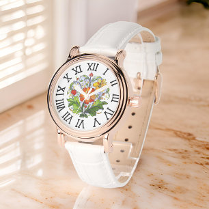 Oranje Gele Bloem Boeket Italiaans Deruta Motief Horloge