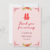 Oranje gele bloemen Chinese bruiloft dubbelxi Bedankkaart (Voorkant)