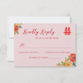 Oranje gele bloemen Chinese bruiloft RSVP (Voorkant)