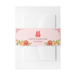 Oranje gele bloemen Chinese lenteverbruiloft voor  Uitnodigingen Wikkel