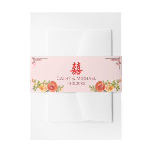 Oranje gele bloemen Chinese lenteverbruiloft voor  Uitnodigingen Wikkel