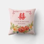 Oranje gele bloemen Chinese trouwtheeceremonie Kussen (Achterkant)