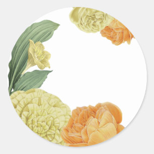 oranje gele bloemen groen ronde sticker