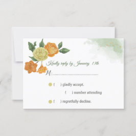 oranje gele bloemen groene reactiekaart rsvp kaartje
