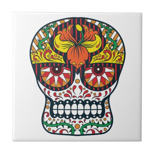 Oranje gele bloemen Mexicaanse suikerschedel Tegeltje (Voorkant)