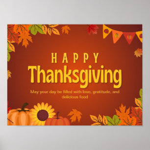 Oranje Gele Bloemen Thanksgiving Poster