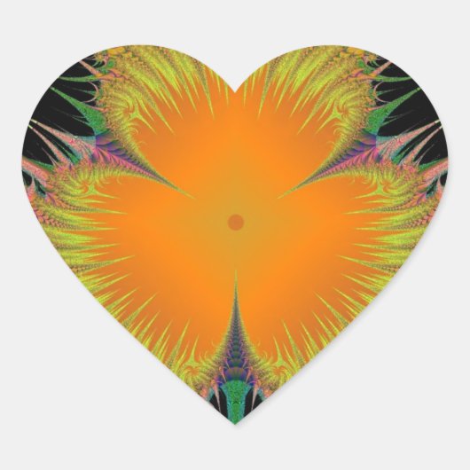 Oranje gele bloemenfractal kunstgeschenken hart sticker (Voorkant)