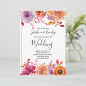 Oranje Gele Bloemige Herfst Bruiloft Kaart (Staand voorkant)