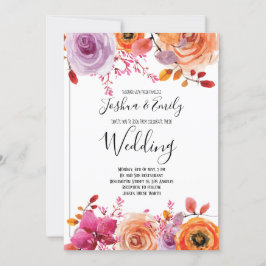 Oranje Gele Bloemige Herfst Bruiloft Kaart