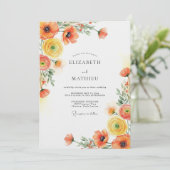 Oranje Gele Botanische Romantische Bruiloft Kaart (Staand voorkant)