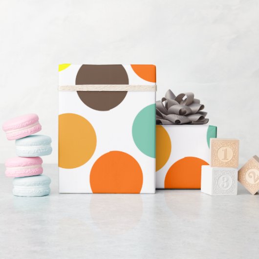 Oranje, gele, bruine, blauwe Stippen Cadeaupapier (Baby Shower)