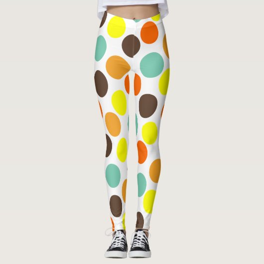 Oranje, gele, bruine, blauwe Stippen Leggings (Voorkant)