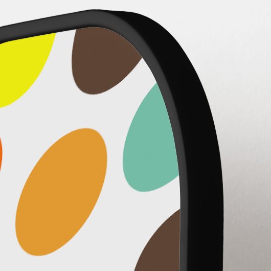 Oranje, gele, bruine, blauwe Stippen Pickleball Paddle (Links Detail)