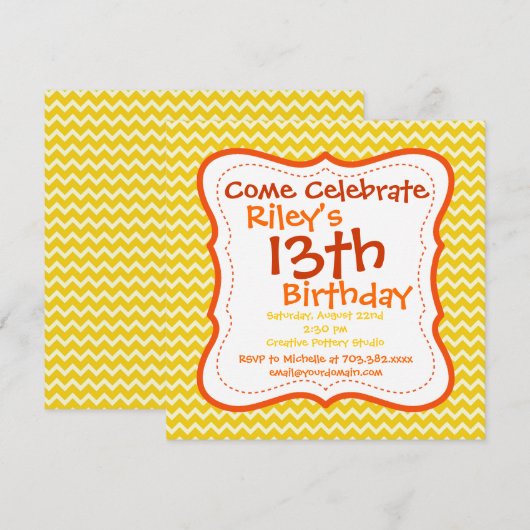 Oranje gele Chevron Birthday Party Kaart (Voorkant / Achterkant)