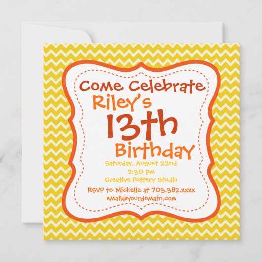 Oranje gele Chevron Birthday Party Kaart (Voorkant)