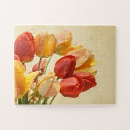 Oranje, gele en rode Tulpbloemen Legpuzzel