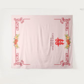 Oranje gele florale Chinese lijst theeceremonie Wandkleed (Voorkant (horizontaal))