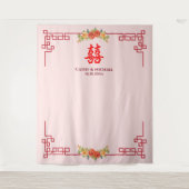 Oranje gele florale Chinese lijst theeceremonie Wandkleed (Voorkant)