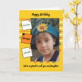 Oranje gele geweldige dochterfotoverjaardag kaart (Gele Bloem)