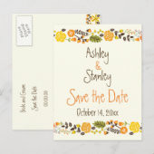 Oranje, gele grensbruiloft Bespaar de Datum Aankondigingskaart (Voorkant / Achterkant)