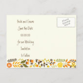 Oranje, gele grensbruiloft Bespaar de Datum Aankondigingskaart (Achterkant)