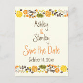 Oranje, gele grensbruiloft Bespaar de Datum Aankondigingskaart (Voorkant)