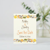 Oranje, gele grensbruiloft Bespaar de Datum Aankondigingskaart (Staand voorkant)