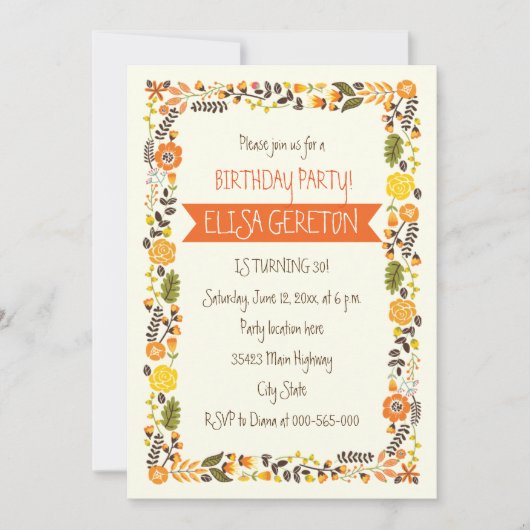 Oranje , gele griekse grens vrouwen verjaardag kaart (Voorkant)