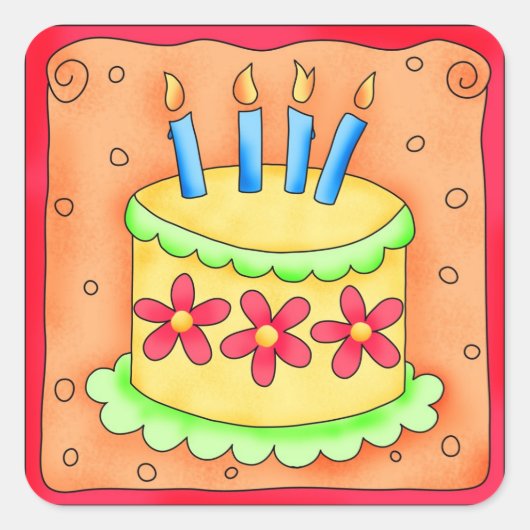 Oranje-gele Happy Birthday Cake Candles Vierkante Sticker (Voorkant)