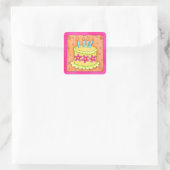 Oranje-gele Happy Birthday Cake Candles Vierkante Sticker (Tas)