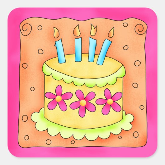 Oranje-gele Happy Birthday Cake Candles Vierkante Sticker (Voorkant)