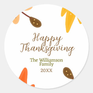 Oranje gele herfst happy thanksgiving familie toev ronde sticker