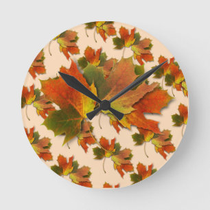 Oranje & Gele Herfstbladeren Ronde Klok