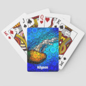 Oranje Gele Kwal Blauwe Oceaan Fun Custom Name Pokerkaarten (Achterkant)