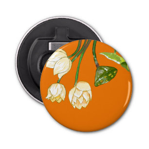 Oranje gele Lotus Flowers & Lotus Seedpod Button Flesopener